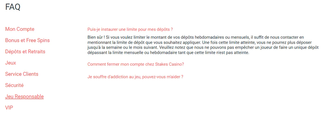 stakes casino limite de dépôt
